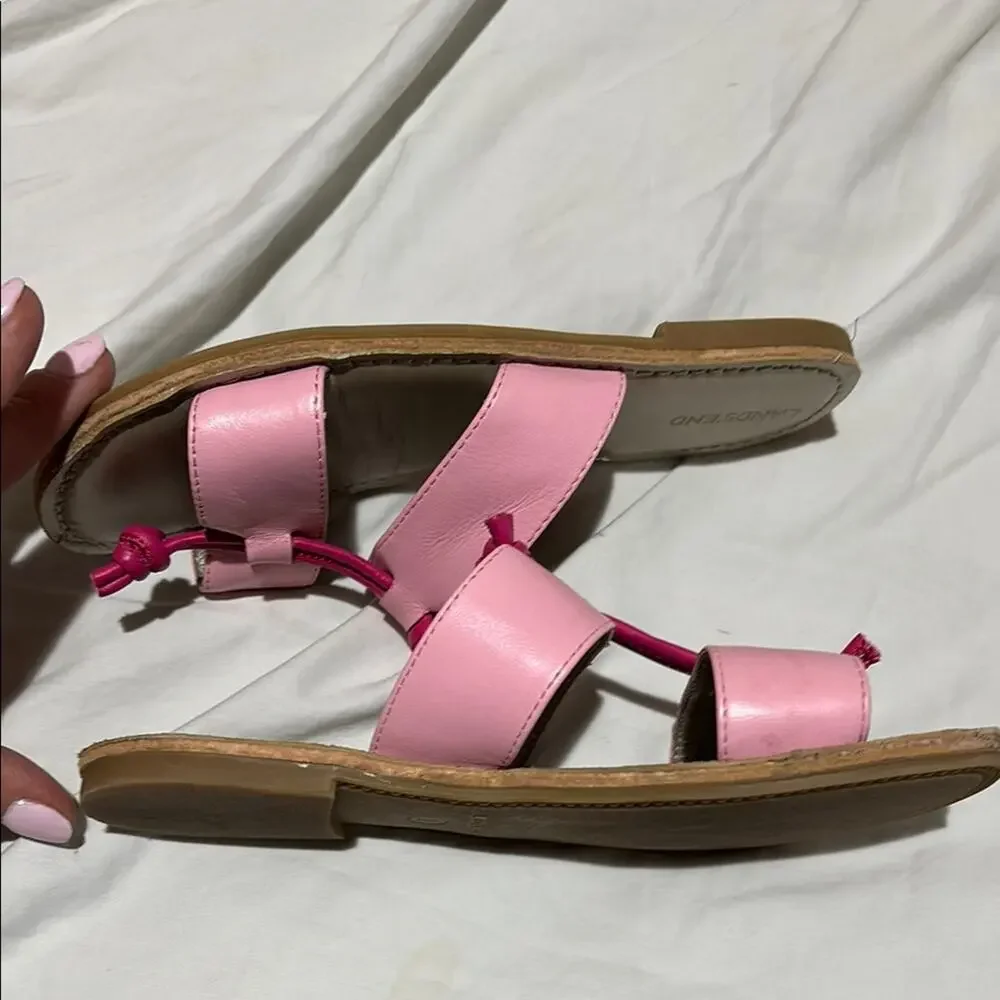 Lands' End Pink 1 leather Sandals with Tassel Details slip on style euc